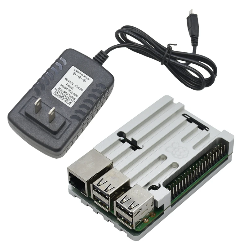 3 в 1 для Raspberry Pi 3 Model B+(плюс) плата+ алюминиевый корпус с ЧПУ+ 5 В 3A адаптер питания с Wifi и комплект Bluetooth Us Plug