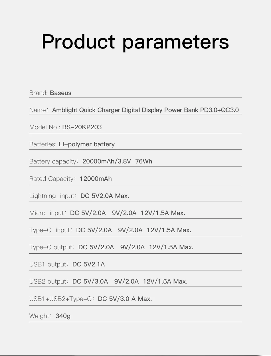 Baseus 20000mAh power Bank 18W PD3.0+ QC3.0 быстрое зарядное устройство для Xiaomi huawei iPhone X портативное зарядное устройство для путешествий