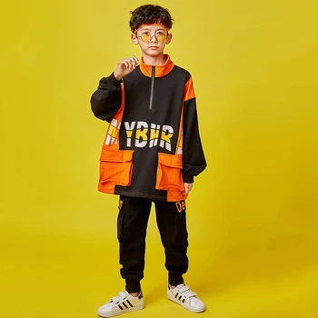 

Jazz Dance Costumes Boys Loose Long Sleeve Jacket Hip Hop Performance Clothes Fashion Street Dancing Stage Wear Child DNV12191