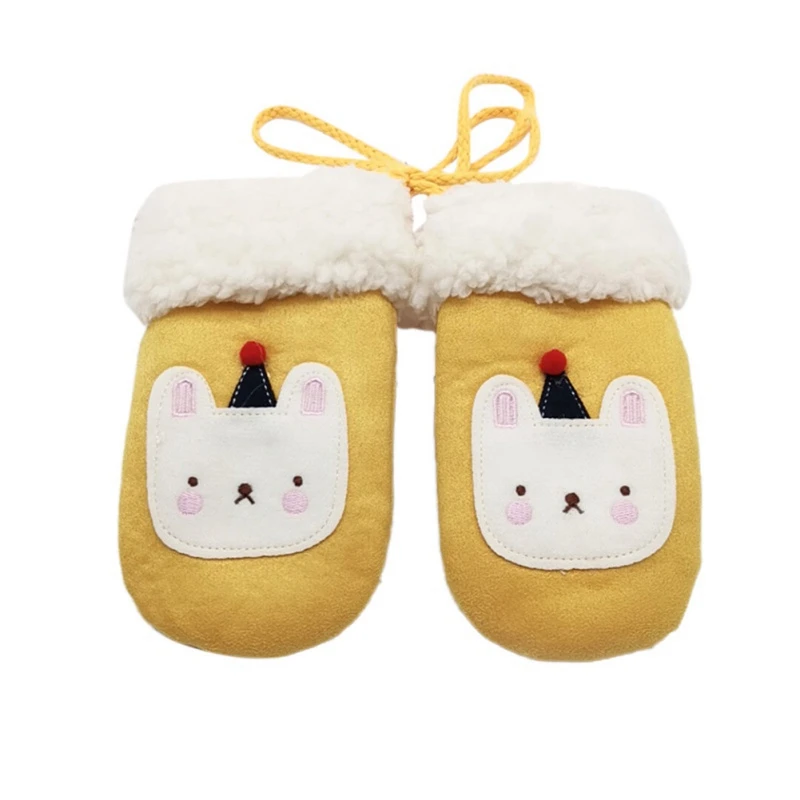 Зимние перчатки для мальчиков и девочек, детские перчатки с мультипликационным принтом, двойные толстые вязаные теплые перчатки W1