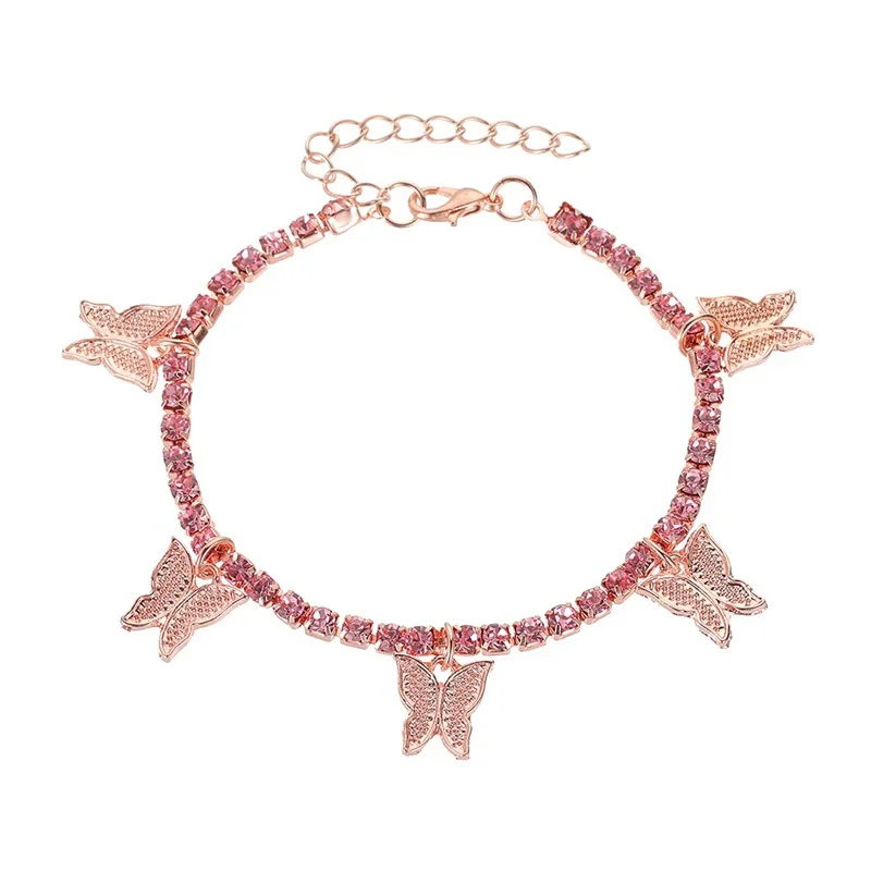 Silver anklet bracelet ankle chains cubic zirconia anklet beads anklet fashion accessories crystal butterfly anklet for women