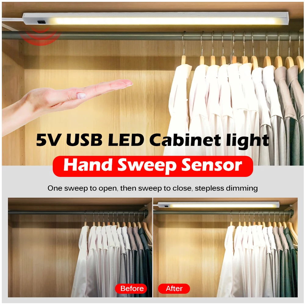 

DC 5V USB Sensor LED Tube Smart LED Kitchen Light Hand Sweep Sensor Lamp High Brightness Backlight for Bedroom Wardrobe Closet