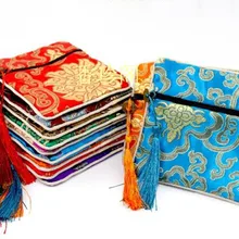 Высококачественная шелковая парчовая сумка на молнии, мешочек для ювелирных изделий, дорожный китайский кошелек с кисточками для монет, свадебная праздничная подарочная упаковка, сумки