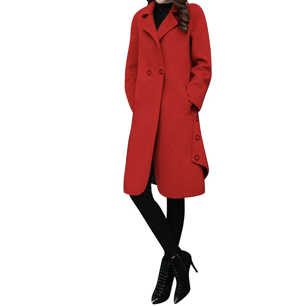 Women Outerwear Overcoat Autumn Winter Jacket New Fashion Long Woolen Coat Women Long Sleeve Slim Solid Female Wool Coats#108