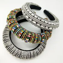 Толстые губки бархатные повязки на волосы Роскошные цветные стразы дикие великолепное оголовье невесты модные аксессуары, ленты для волос Прямая поставка