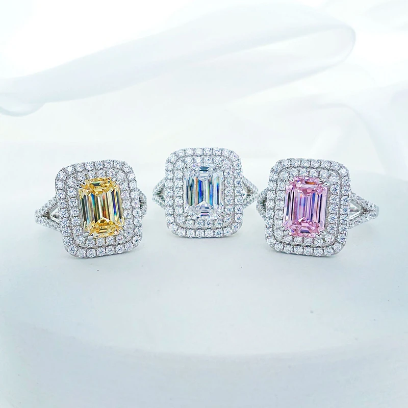 OEVAS Sparking Wedding Rings For Women Top Quality 925 Sterling Silver White Yellow Pink Zircon Girls Daily Party Fine Jewelry