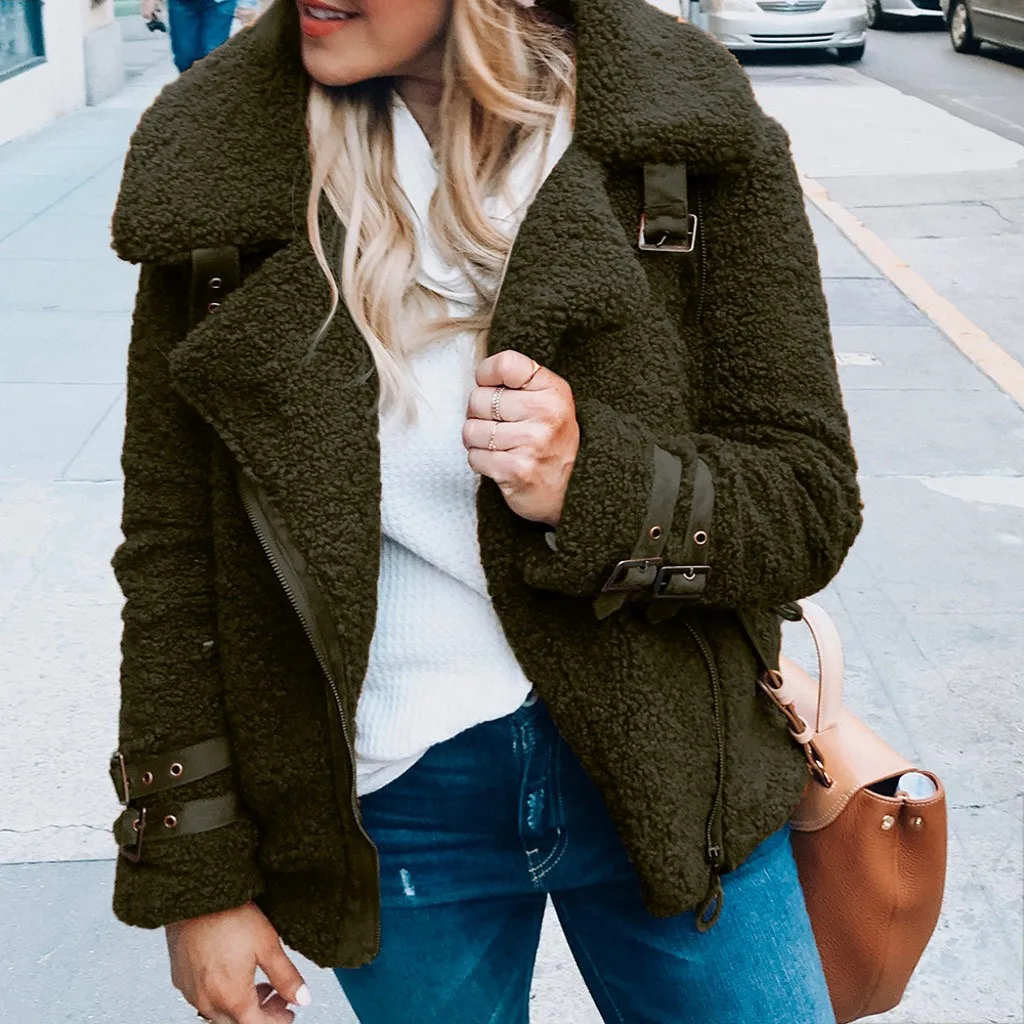 Jaycosin Fashion Women Casual Fleece Winter Warm Jacket Coat Stylish Long Sleeve Comfortable Soft Short Overcoat Outercoat 26#4