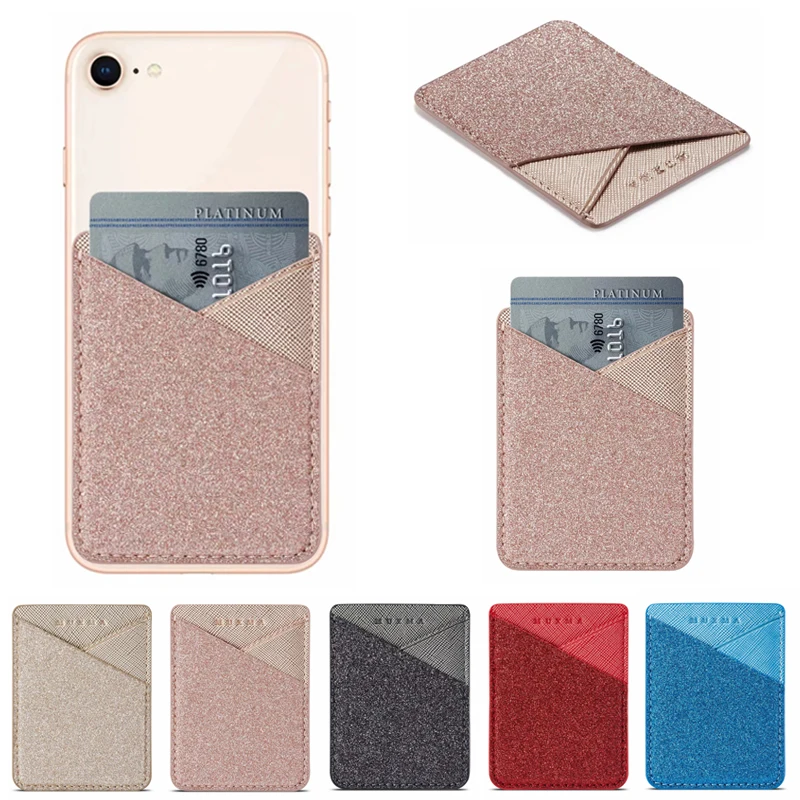 

Glitter Card Holder Sticker Back Cover For iPhone 11 XS XR Galaxy S10 Note 10 Plus A20E A50 Xiaomi Mi A2 A3 Redmi Note 7 K20 Pro