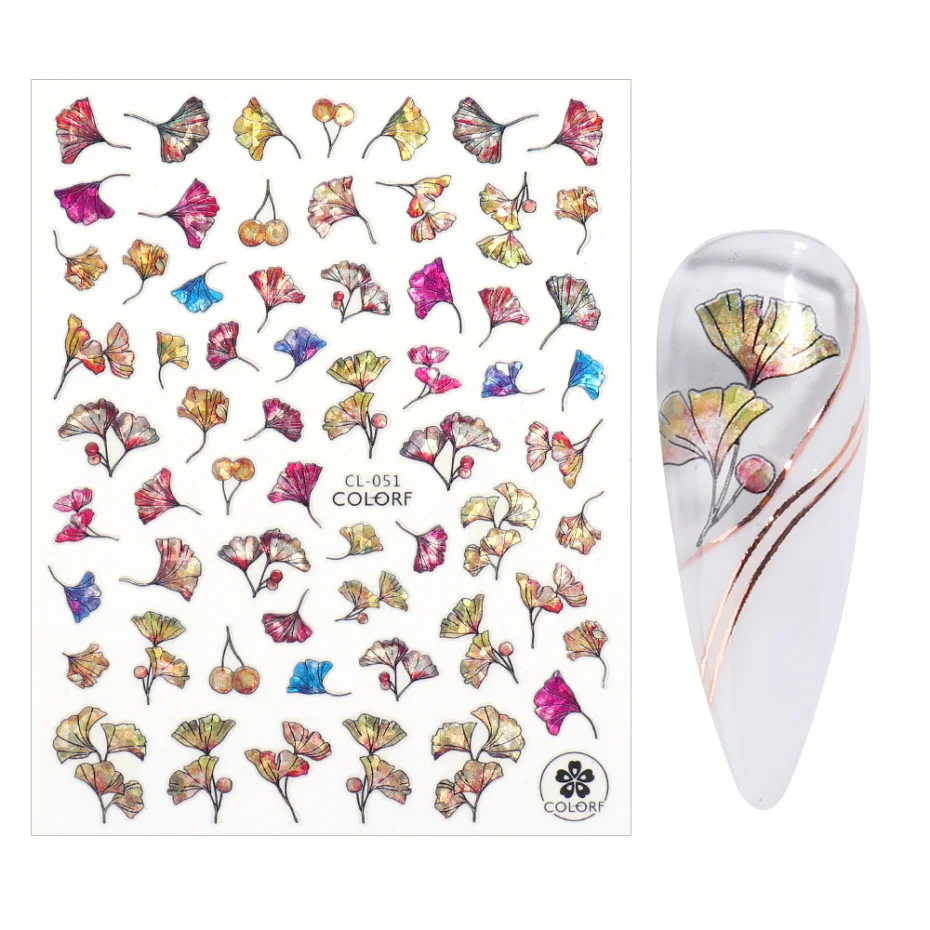 Laser 3D Nail Stickers Fan Leaf Flower Tiger Shiny Sliders Nail Art Decorations Lucky Clover Fashion Foil Manicure LACL037-052 nail stickers,nail art decoration,nail decals