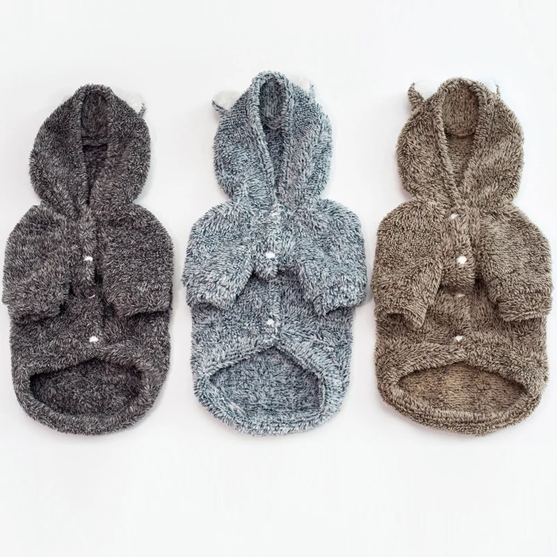 Новая зимняя стильная Классическая теплая плюшевая Одежда для собак, щенков, собак, теплая одежда, Однотонный свитер, куртка с большими ушами, модные толстовки
