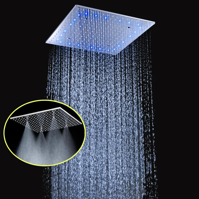 

Color Changing SPA Mist Rainfall Shower Head 16"/20" Temperature Sensor LED Shower Overhead Faucet Bathroom Rain Shower Panel