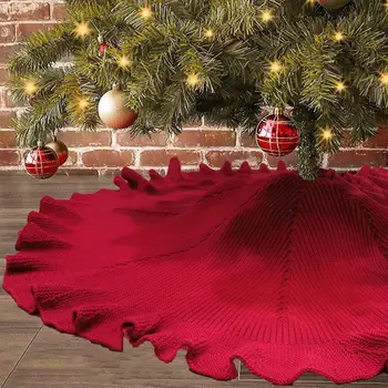 

122cm Round Christmas Tree Skirts Round Solid Color Red Xmas Tree Skirt Cover Floor Mat for Living Room Carpet Christmas Decor
