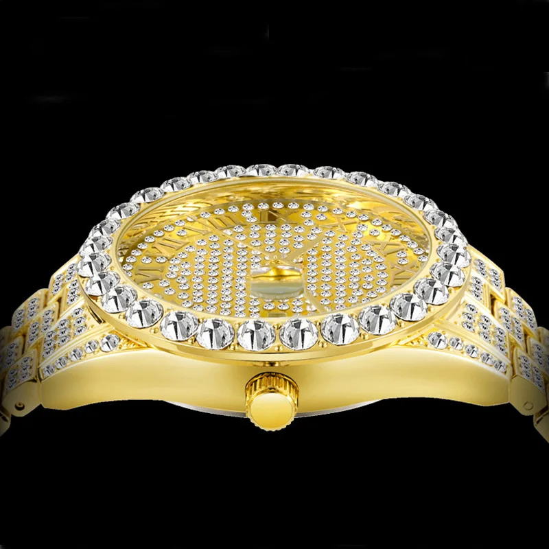 Luxury Hip Hop Iced Out Watch Gold Black Diamond Clock Top Brand for Women Quartz Wristwatch Relogio Masculino Top Brand Watch