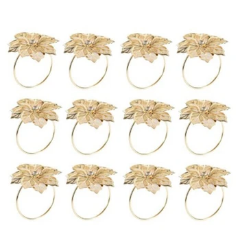 

12Pcs Alloy Flower Design Napkin Rings for Wedding Receptions Gifts Holiday Banquet Dinner Christmas Table Decoration