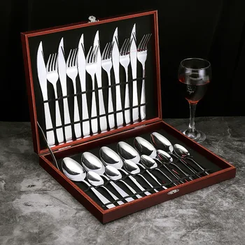 

Stainless Steel Western Tableware Steak Knife, Fork and Spoon 24-Piece Gift Box Business Set Custom Promotional Presented Gift