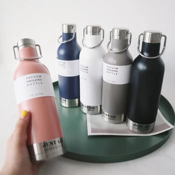 

Stainless Steel Keep Warm Bottle Portable Vacuum Insulated Bottle With Handle Leakproof Travel Coffee Mug for Gift 5 Colors
