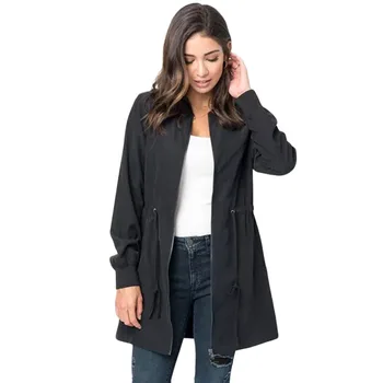 

New Fashion Ladies Coat Zipper Waist Coat String Adjustable Pocket Oversize Thin Coat Casual Female Jacket Windbreaker