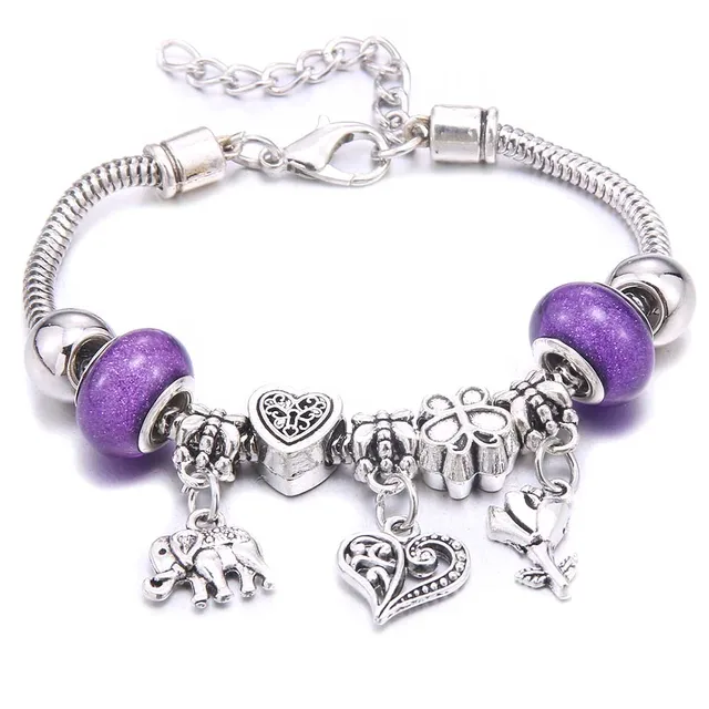 Antique Crown key lock Shape 6-colors crystal Charm Bracelets for Women Glass Beads Brand Bracelet & Bangle DIY Jewelry Gifts 21