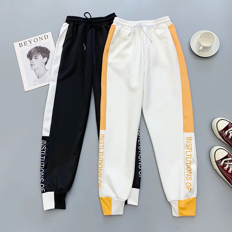 Women Jogger Pants 2021 New Spring And Autumn Patchwork Female Ankle-Length Pants Teenager Girls Letter Korean Style N61 split jeans women s high waist slim 2021 summer spring ankle length pants flared pants student trendy blue two buckle auutumn