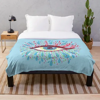 

Weird Blue Psychedelic Eye Blanket Wool Flannel Plush Blanket Bedspread For office Sherpa Blanket Couch Quilt Cover Travel