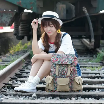 

National Style Shoulder Bag for Teenage Girls Casual Backpack Ladies Mochila Canvas Bag Printing Travel Backpack School Bags