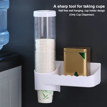 

Anti Dust Wall Mounted Disposable Cup Dispenser Automatic Kitchen Space Saving Organizer Water Cooler Pull Type Home Office ABS