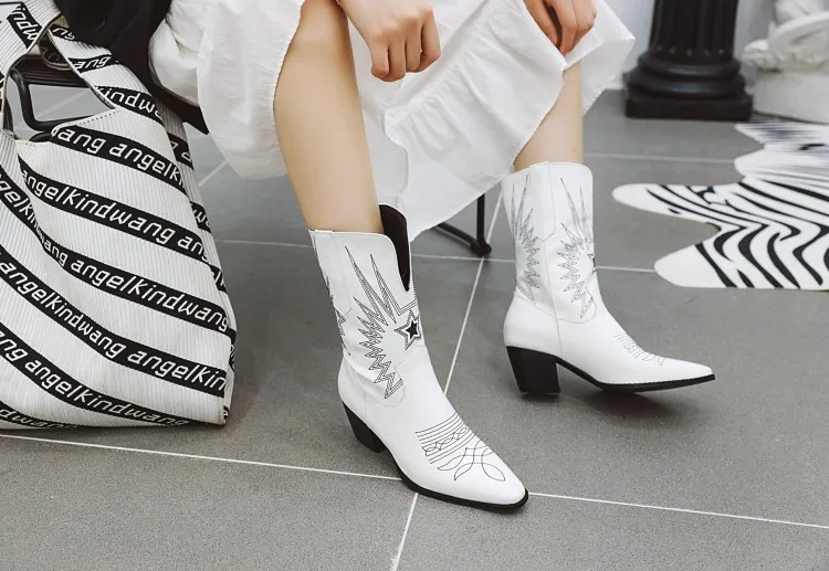 

Classic Mixed Colors PU Leather Cowboy Ankle Boots Women Wedge High Heel Booties Snake Print Western Cowgirl Boot 2019 Female