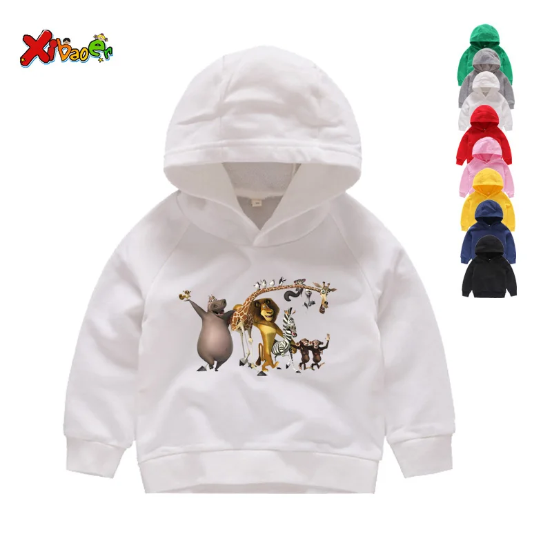 

2019 Children Festival Sweatshirts Gift Winter Cartoon Printing Madagascar Cute Funny Hoodies Sweatshirts Grey 2T-8T 3-15 Years