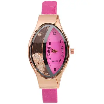 

Fashion Eye Shape Women Watch Quicksand Rhinestone Oval Dial Faux Leather Strap Analog Quartz Ladies Wrist Watches reloj mujer