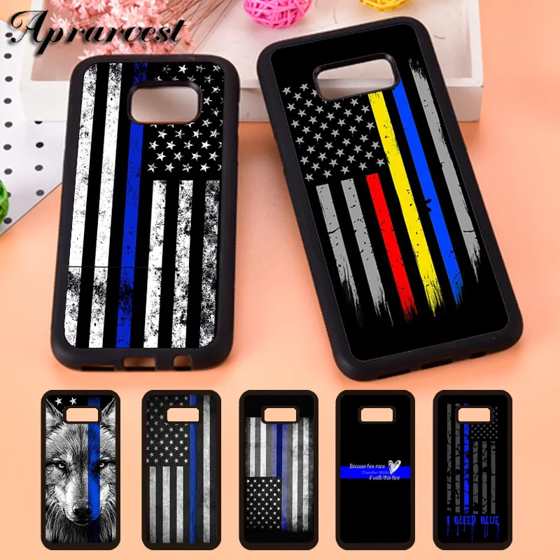 Aprarvest Police Styled Thin Blue Line Custodia Per Telefono Con Bandiera Americana Per Samsung S5 S6 S7 Edge S8 S9 Plus S10 Lite S10E Note 5 8 9 10
