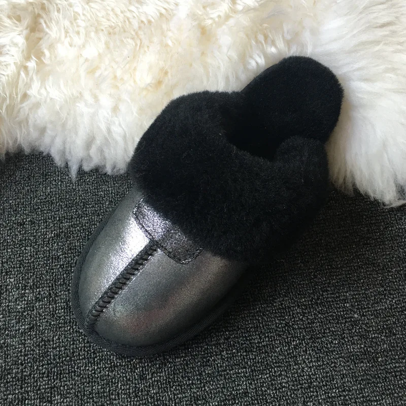 2021 Women Slipper Winter Snow Boots Non-slip Leather Real Wool Fur Warm Fashion Ladies Shoes Home 4