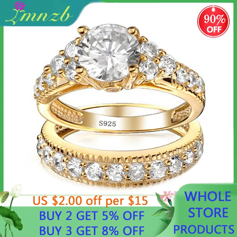 With Certificate Real 925 Sterling Silver 18K Gold Rings Set Natural 2.0ct Zirconia Gemstone Fine Jewelry Wedding Band for Women
