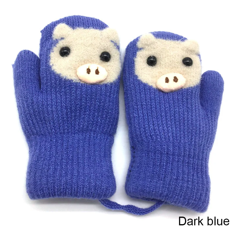 Новые Зимние перчатки для мальчиков и девочек, вязальная веревка, Висячие шеи, теплые перчатки, рукавицы мультфильмы, милые детские перчатки, все включено - Цвет: dark blue