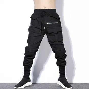 

Men's pants Autumn Winter Black Pleated Pencil Harem Pants Men Plus Size HipHop Pants Mens With Big Pockets Zipper Korean Street