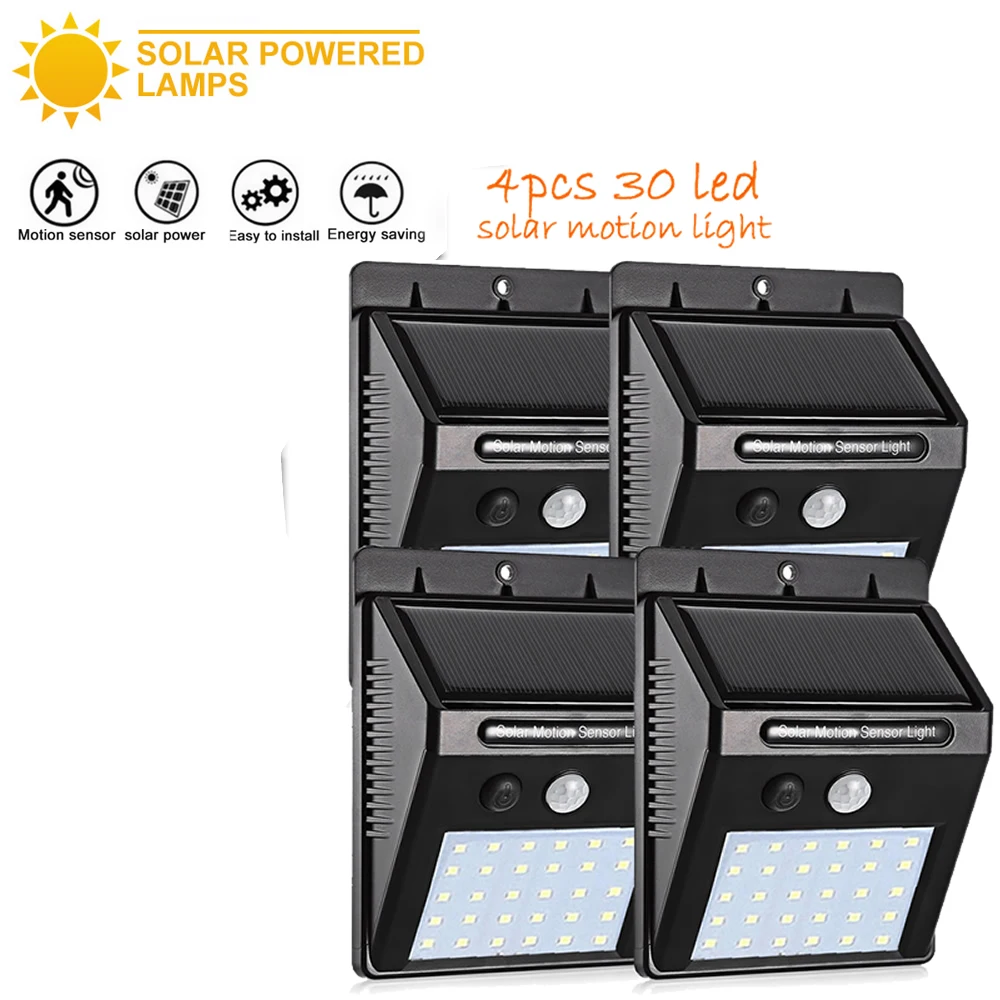 

4 pcs 30/40 LED Outdoor Solar Wall Lamp PIR Motion Sensor Waterproof Garden Light Pathway Emergency Security Lights yard deck