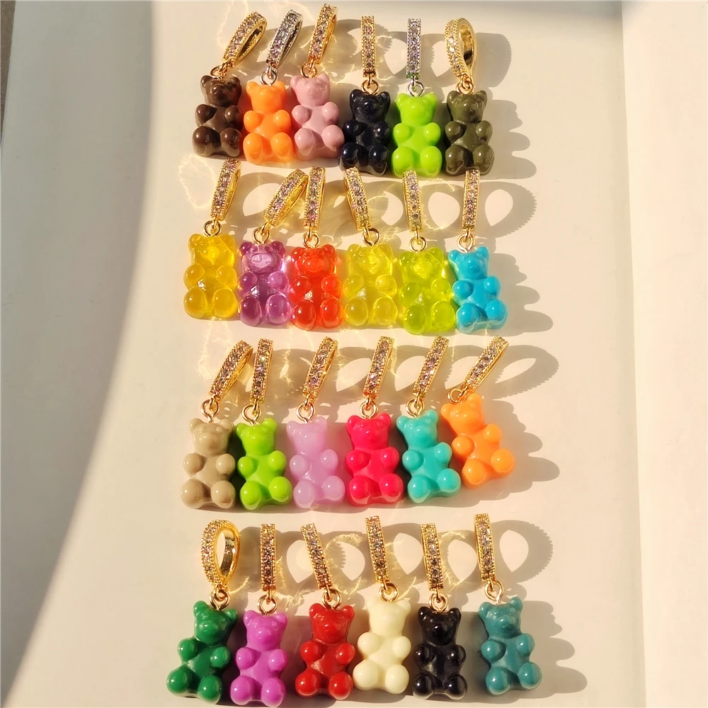 New Zircon Resin Crylic Teddy Bear Pendants Heart Gold Choker Necklaces For Women Necklace Trendy Jewelry Travel HUANZHI 2021 | Украшения и