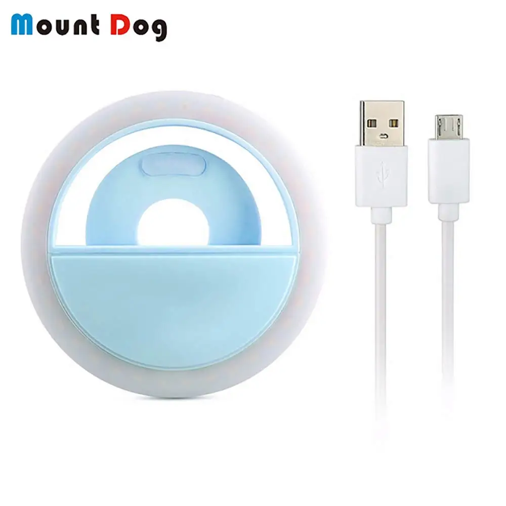 Blue Портативный кольцевой светильник для селфи с usb-зарядкой, милое ухо, светодиодная вспышка для камеры, телефона, светящаяся фотография для смартфонов iPhone, подсветка для селфи - Цвет: Blue