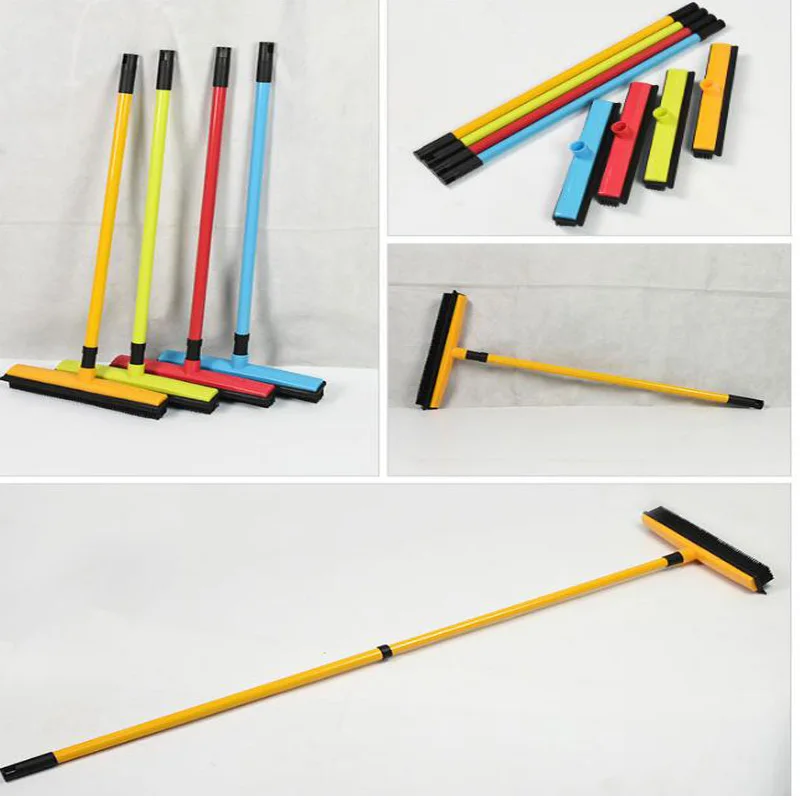 

1PC Rubber Bristles Sweeper Adjustable Long Handle Non Scratch Bristle for Pet Cat Dog Hair Carpet Hardwood Floor Tile Cleaning