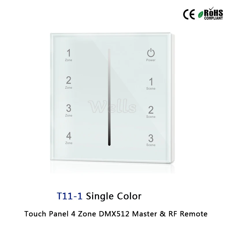

85-265VAC 4 Zone 2.4G led Touch Panel DMX512 Master & RF Remote for single color/color temperature/RGB/RGBW led strip