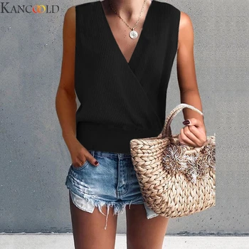 

KANCOOLD Women Fashion V-neck Vest Stitching Cross Solid Color Sleeveless Knit Top Night Club Party Clubwear Soft Tanks Vest