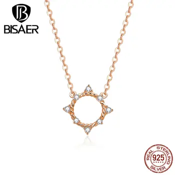 

Simple Round Circle Exquisite Necklaces BISAER 925 Sterling Silver Women Collars Necklace for Women Wedding Gift Jewelry GAN153