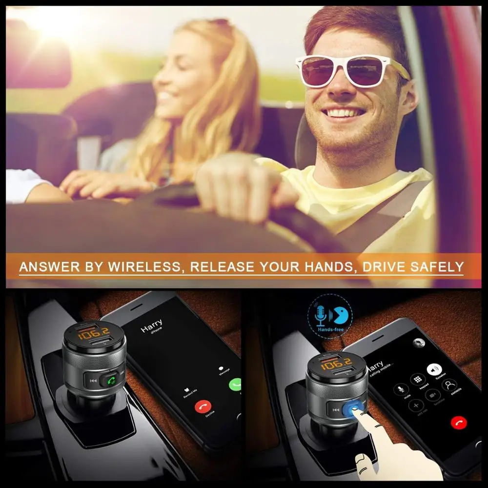Автомобильное зарядное устройство C57 с двумя usb-портами quick charge 3,0, Bluetooth, fm-передатчик, автомобильный комплект, MP3 музыкальный плеер, беспроводной fm-радио адаптер