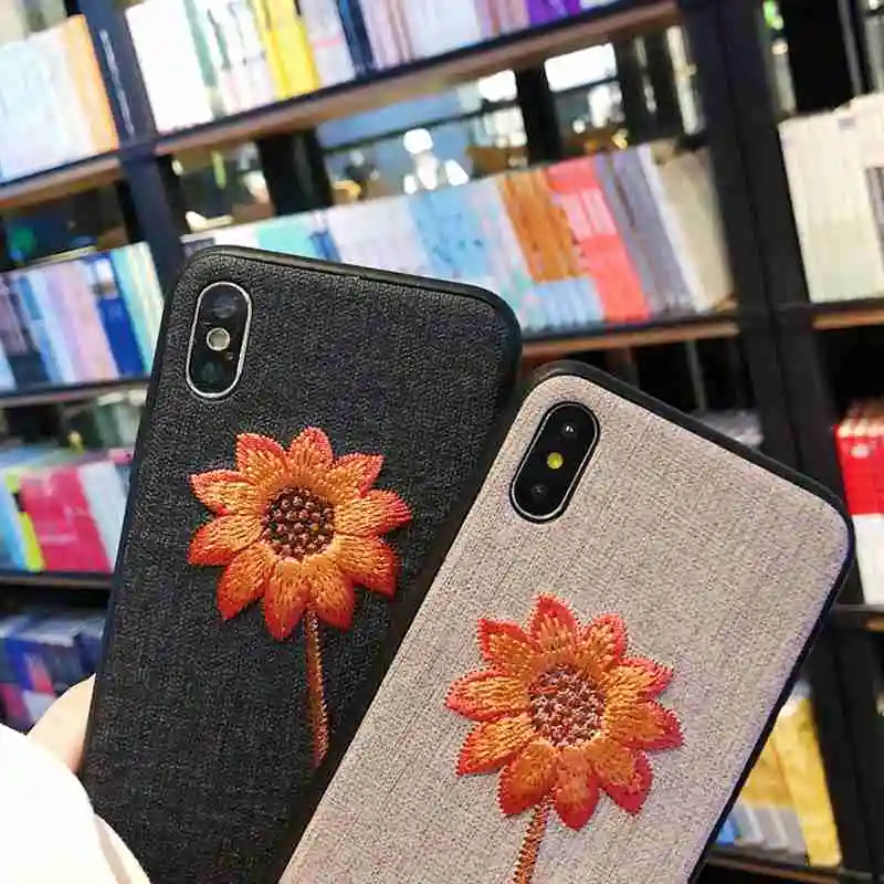 Мягкая задняя крышка с вышивкой для samsung s9 plus s8 note 8 чехол Роскошный свежий цветок