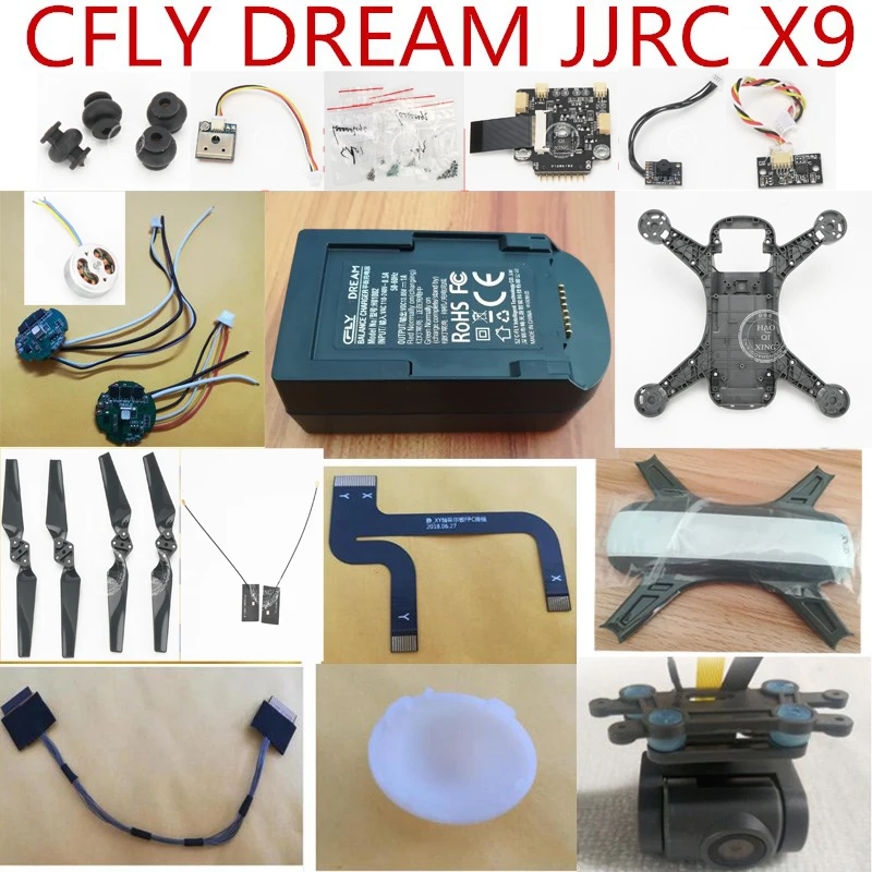 

CFLY C-FLY DREAM JJRC X9 RC Quadcopter spare parts shell blades motor ESC compass Damping ball lampshade PTZ camera charger etc
