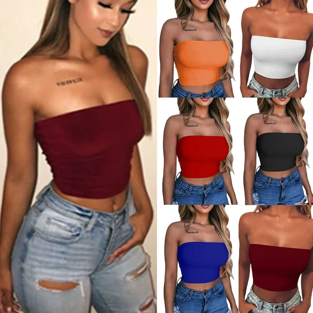 

2020 New Women Sexy Off Shoulder Strapless Casual Tank Top Sleeveless Summer Bodycon Slim Tank Crop Tops Camis Clubwear Outwear