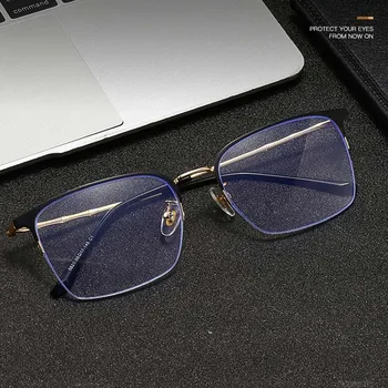 

Anti Blue Light Half Frame Business Men Eyeglasses Metal Square Myopia Frame Computer Blue Light Blocking Eye Glasses