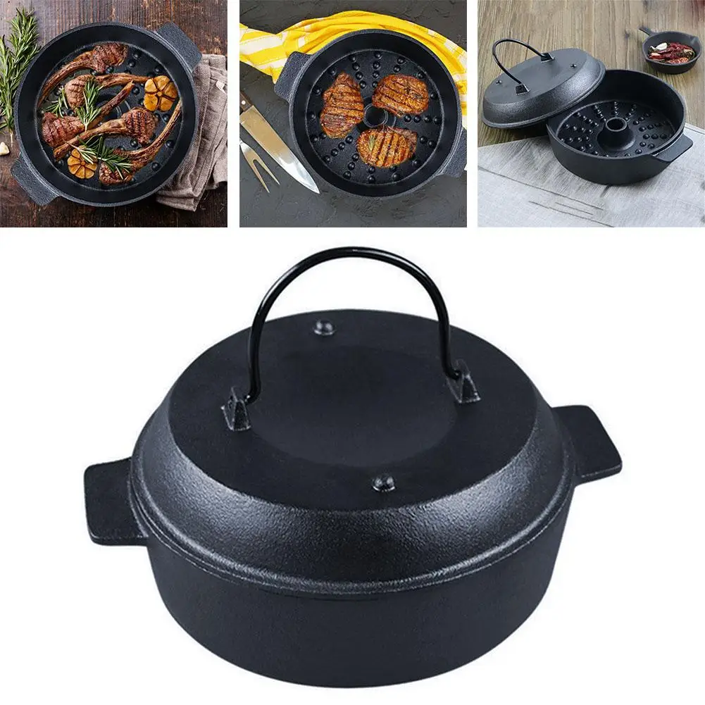 

Cast Iron Cooking Pot Dutch Oven With Dual Handles No Coating Barbecue Pot 22cm In Diameter Pancakes Grill Roasting Plate