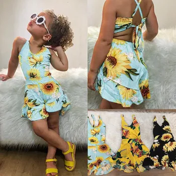 

Toddler Baby Kid Girls Sleveless Polka Sunflowers Suspenders Romper Jumpsuits adorable baby clothes детская одежда платье летнее