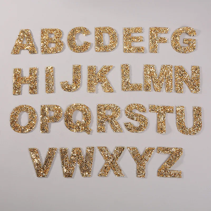 

A to Z 26 letters Hot fix Rhinestones Beaded Patch Applique Iron on Clothes Stickers Garment Apparel Hat Accessories
