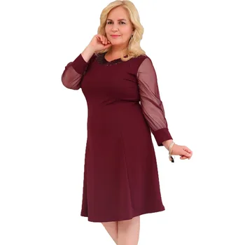 

2020 Women's Loose Dress Autumn and Winter New Round Collar Sequin Long Sleeve Mid-Long Dress Burgundy